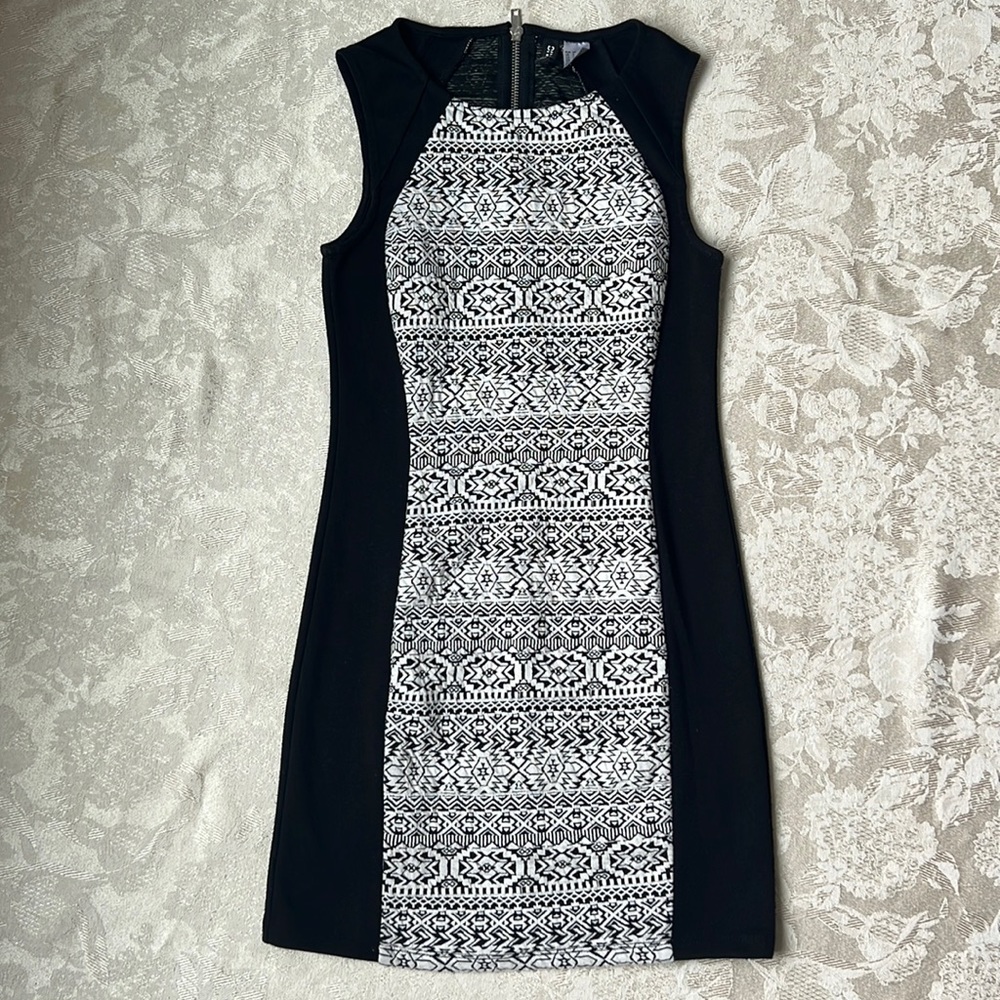 H&M Black & White Geometric Colorblock Bodycon Mini Dress